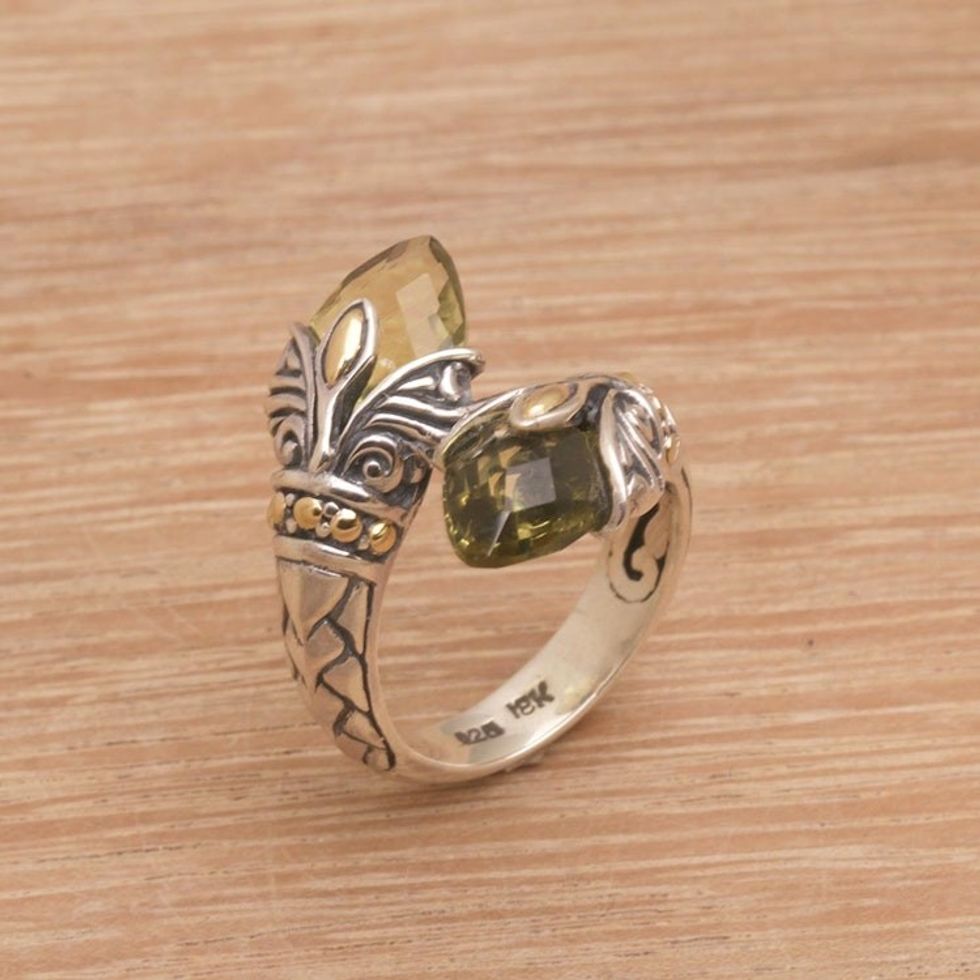 18k Gold Accented Lemon Quartz Sterling Silver Cocktail Ring 'Destiny Drop'