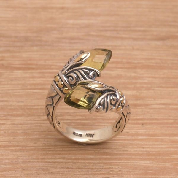 Alternate image for 18k Gold Accented Lemon Quartz Sterling Silver Cocktail Ring Destiny Drop
