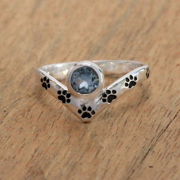 Alternate image for Paw Print Blue Topaz Cocktail Ring from Bali Puppy Chevron