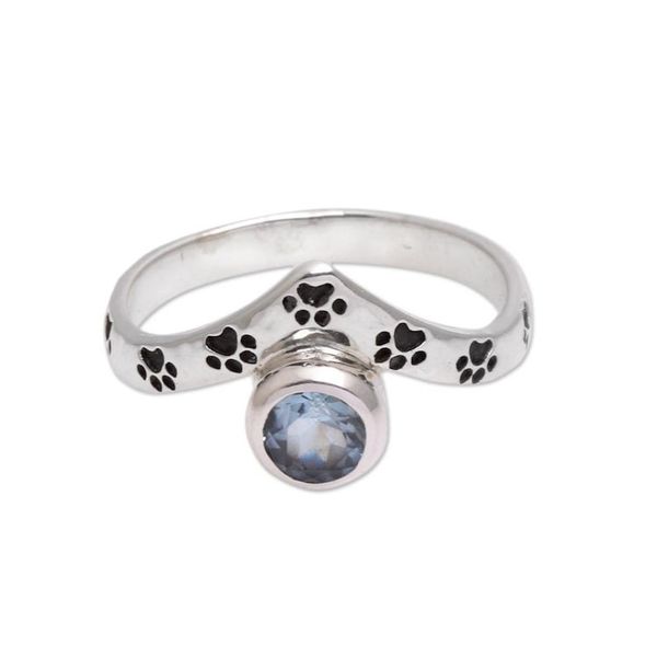 Alternate image for Paw Print Blue Topaz Cocktail Ring from Bali Puppy Chevron