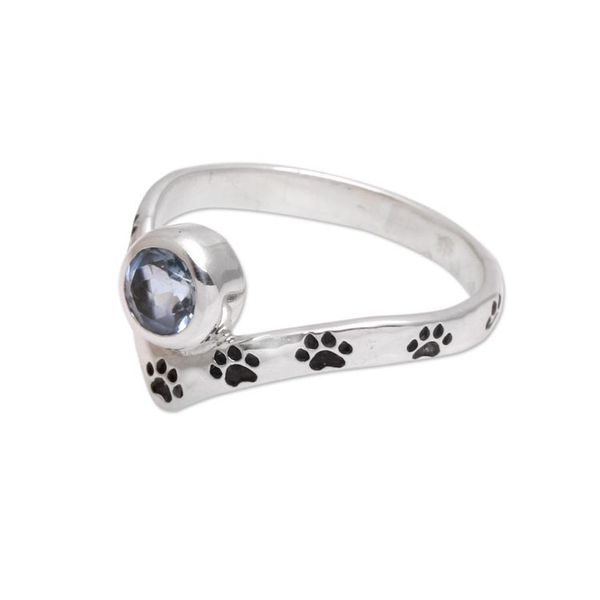 Alternate image for Paw Print Blue Topaz Cocktail Ring from Bali Puppy Chevron