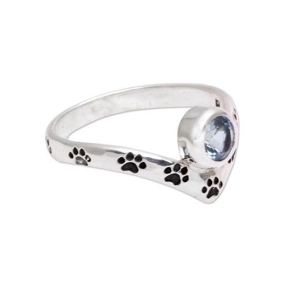 Alternate image for Paw Print Blue Topaz Cocktail Ring from Bali Puppy Chevron