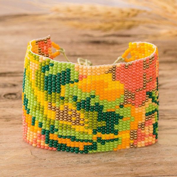 Alternate image for Adjustable Orange and Green Glass Beaded Wristband Bracelet Tropical Winds
