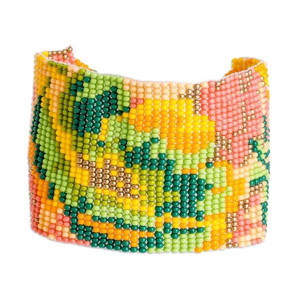 Alternate image for Adjustable Orange and Green Glass Beaded Wristband Bracelet Tropical Winds