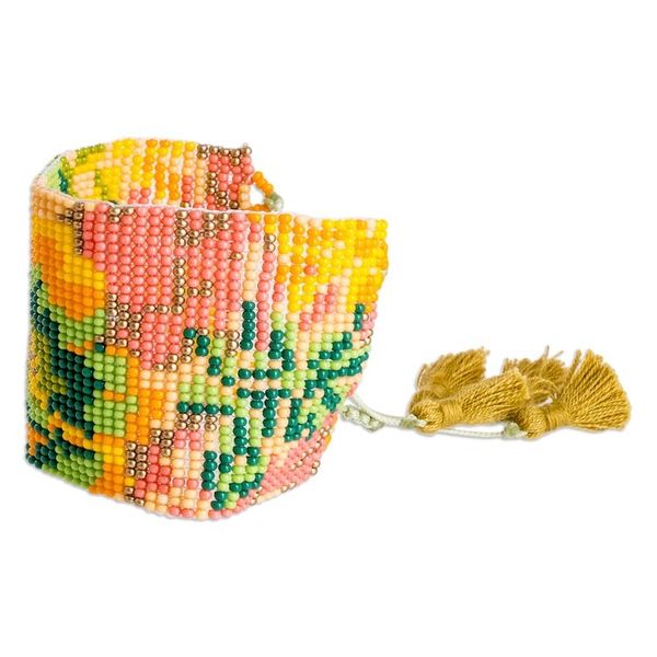 Alternate image for Adjustable Orange and Green Glass Beaded Wristband Bracelet Tropical Winds