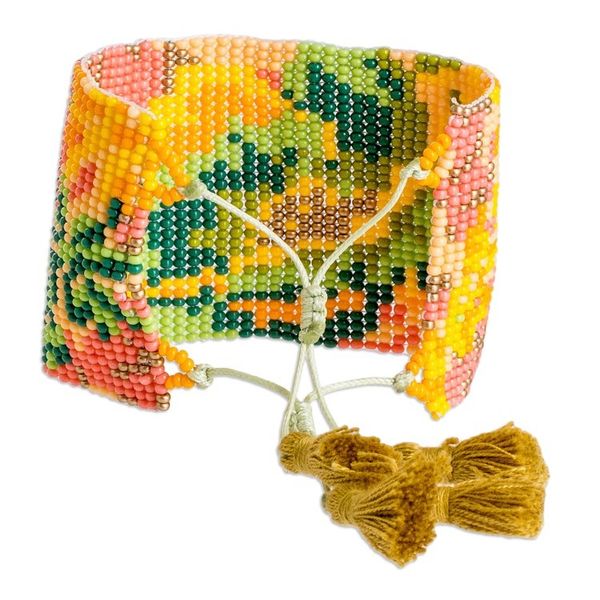 Alternate image for Adjustable Orange and Green Glass Beaded Wristband Bracelet Tropical Winds