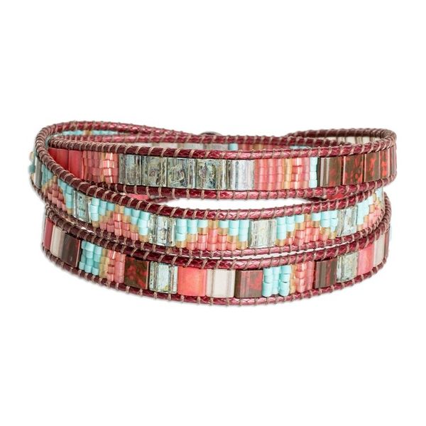 Alternate image for Handcrafted Glass Beaded Wrap Bracelet in Burgundy Santa Fe in Burgundy