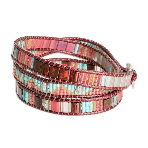 Alternate image for Handcrafted Glass Beaded Wrap Bracelet in Burgundy Santa Fe in Burgundy
