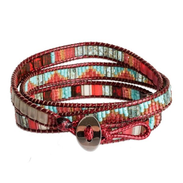 Alternate image for Handcrafted Glass Beaded Wrap Bracelet in Burgundy Santa Fe in Burgundy