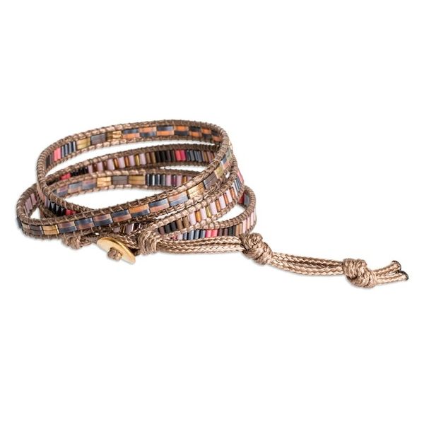 Alternate image for Glass Beaded Wrap Bracelet with Tibetan-Style Pewter Button Earthy Chic