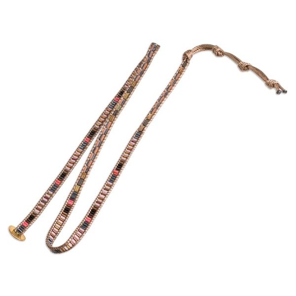Alternate image for Glass Beaded Wrap Bracelet with Tibetan-Style Pewter Button Earthy Chic