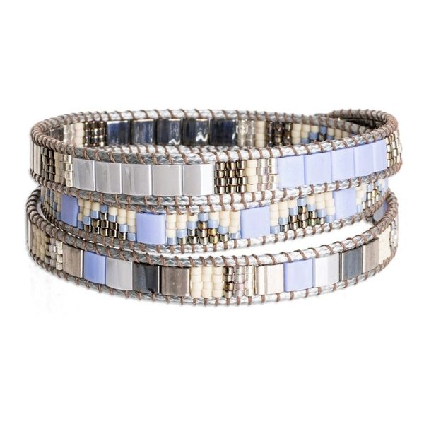 Alternate image for Handcrafted Grey Blue Beige Glass Beaded Wrap Bracelet Santa Fe in Grey