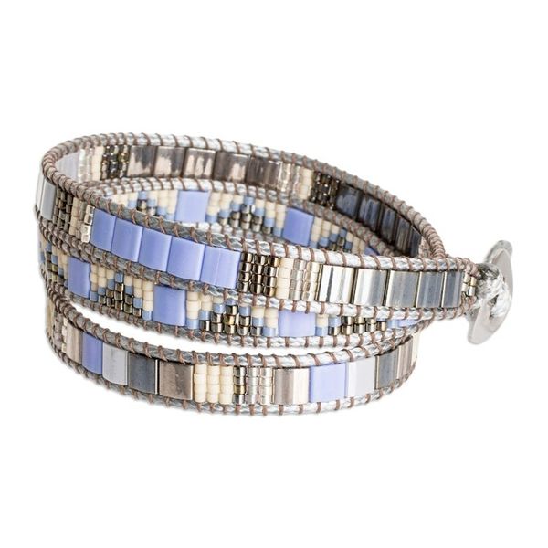 Alternate image for Handcrafted Grey Blue Beige Glass Beaded Wrap Bracelet Santa Fe in Grey
