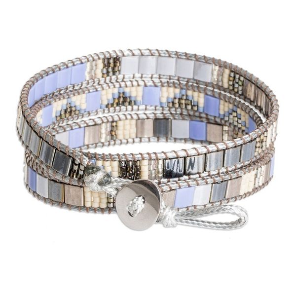 Alternate image for Handcrafted Grey Blue Beige Glass Beaded Wrap Bracelet Santa Fe in Grey