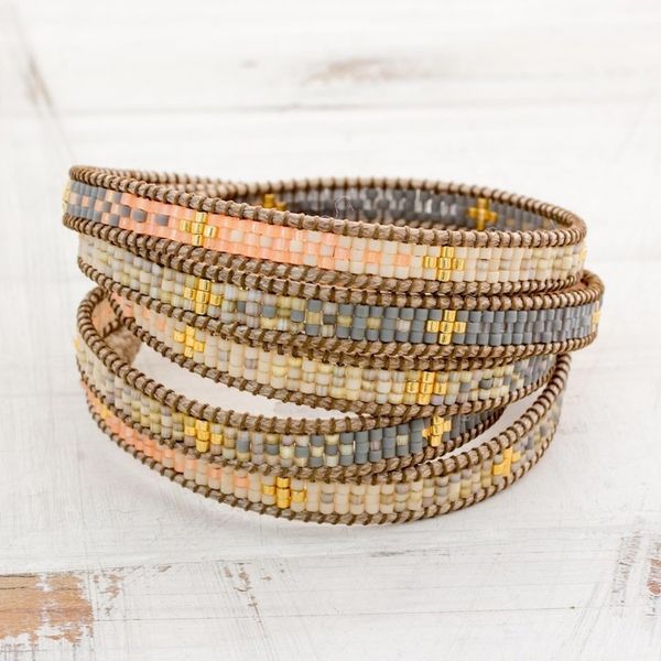Alternate image for Colorful Glass Beaded Wrap Bracelet from Guatemala Cerro de la Cruz in Grey