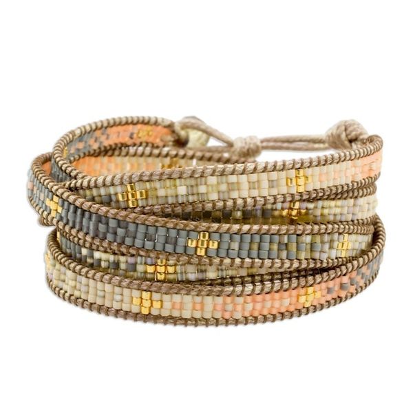 Alternate image for Colorful Glass Beaded Wrap Bracelet from Guatemala Cerro de la Cruz in Grey