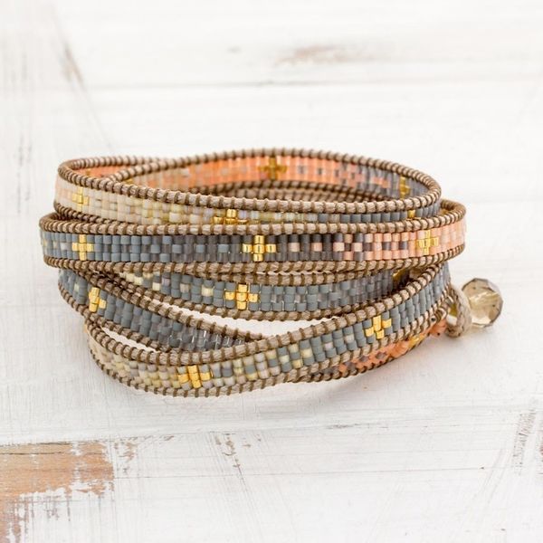 Alternate image for Colorful Glass Beaded Wrap Bracelet from Guatemala Cerro de la Cruz in Grey