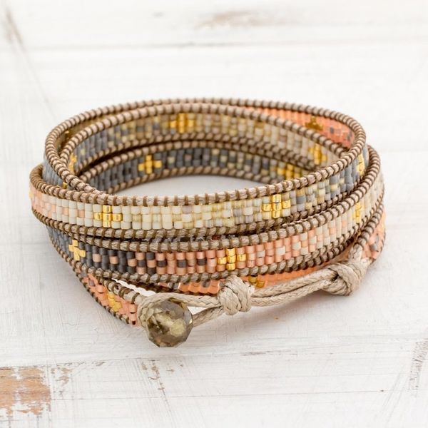 Alternate image for Colorful Glass Beaded Wrap Bracelet from Guatemala Cerro de la Cruz in Grey
