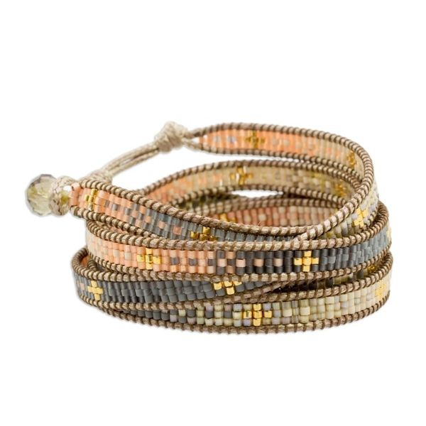 Alternate image for Colorful Glass Beaded Wrap Bracelet from Guatemala Cerro de la Cruz in Grey