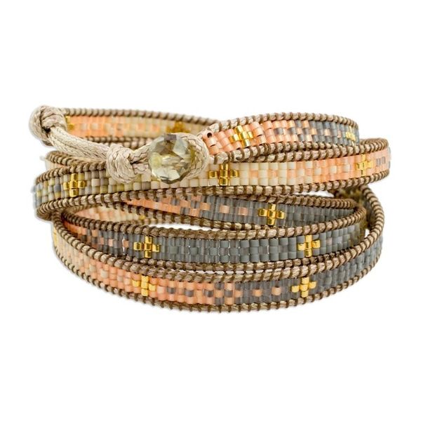 Alternate image for Colorful Glass Beaded Wrap Bracelet from Guatemala Cerro de la Cruz in Grey