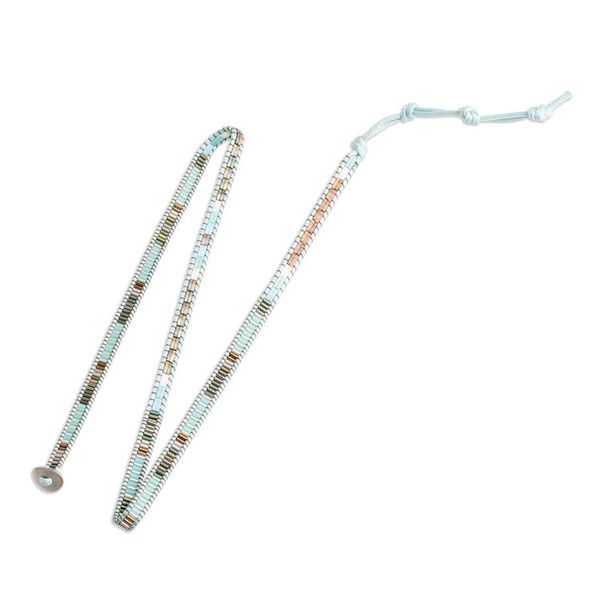 Alternate image for Handcrafted Sky Blue and Brown Glass Beaded Wrap Bracelet San Cristobal in Heaven