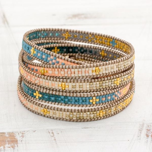 Alternate image for Colorful Glass Beaded Wrap Bracelet from Guatemala Cerro de la Cruz in Blue