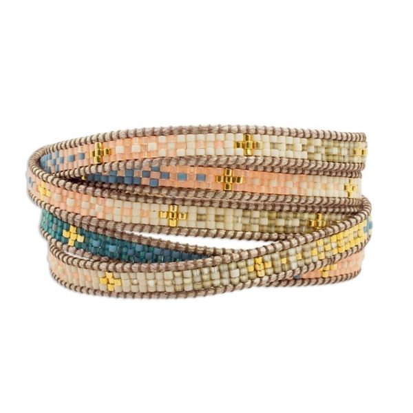 Alternate image for Colorful Glass Beaded Wrap Bracelet from Guatemala Cerro de la Cruz in Blue