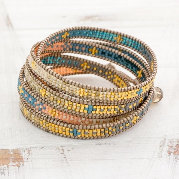 Alternate image for Colorful Glass Beaded Wrap Bracelet from Guatemala Cerro de la Cruz in Blue