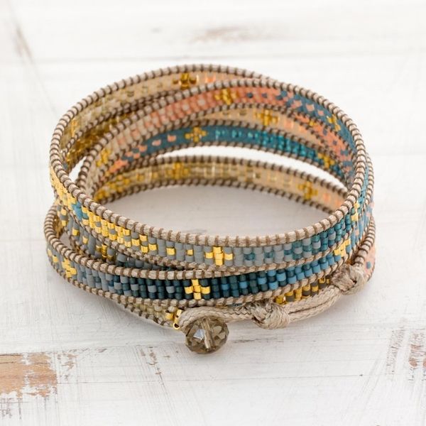 Alternate image for Colorful Glass Beaded Wrap Bracelet from Guatemala Cerro de la Cruz in Blue