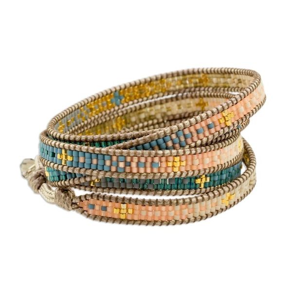Alternate image for Colorful Glass Beaded Wrap Bracelet from Guatemala Cerro de la Cruz in Blue