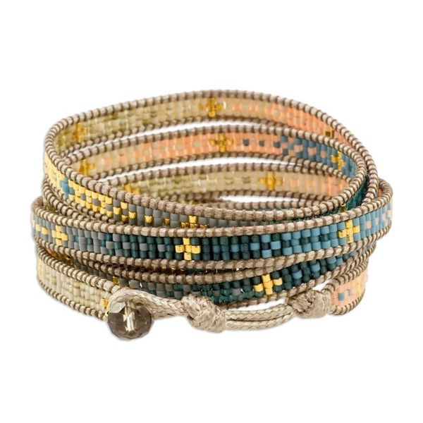 Alternate image for Colorful Glass Beaded Wrap Bracelet from Guatemala Cerro de la Cruz in Blue