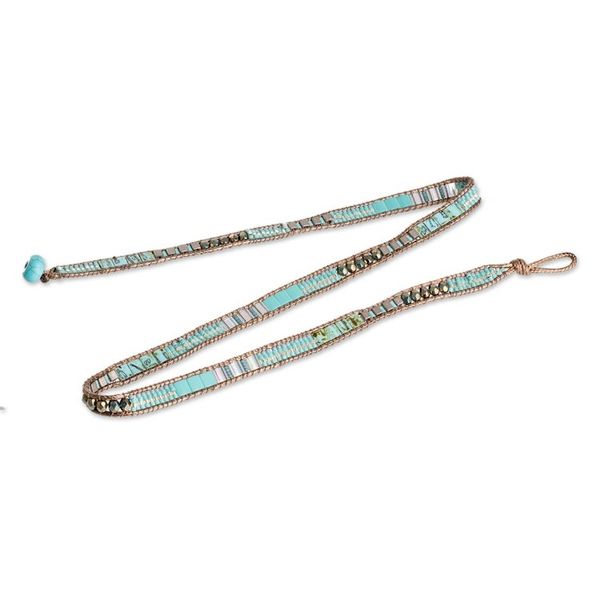 Alternate image for Glass Beaded Wrap Bracelet in Turquoise from Guatemala Mayan Monolith