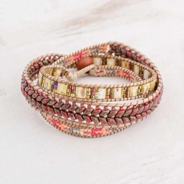 Alternate image for Handcrafted Glass Beaded Wrap Bracelet from Guatemala Country Land