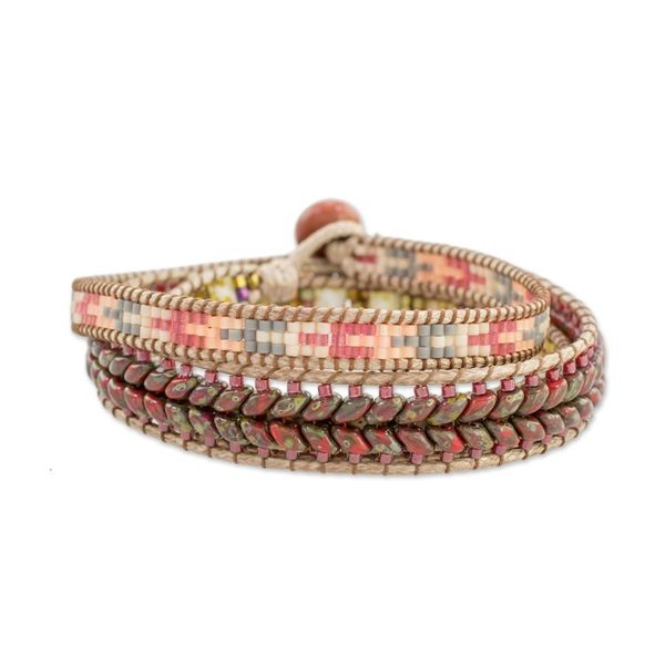 Alternate image for Handcrafted Glass Beaded Wrap Bracelet from Guatemala Country Land