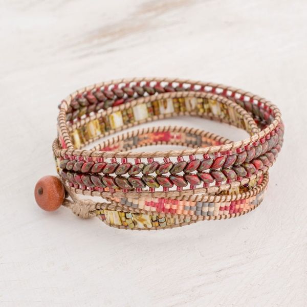Alternate image for Handcrafted Glass Beaded Wrap Bracelet from Guatemala Country Land