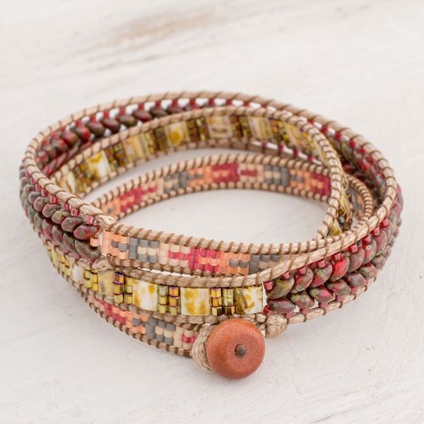 Alternate image for Handcrafted Glass Beaded Wrap Bracelet from Guatemala Country Land