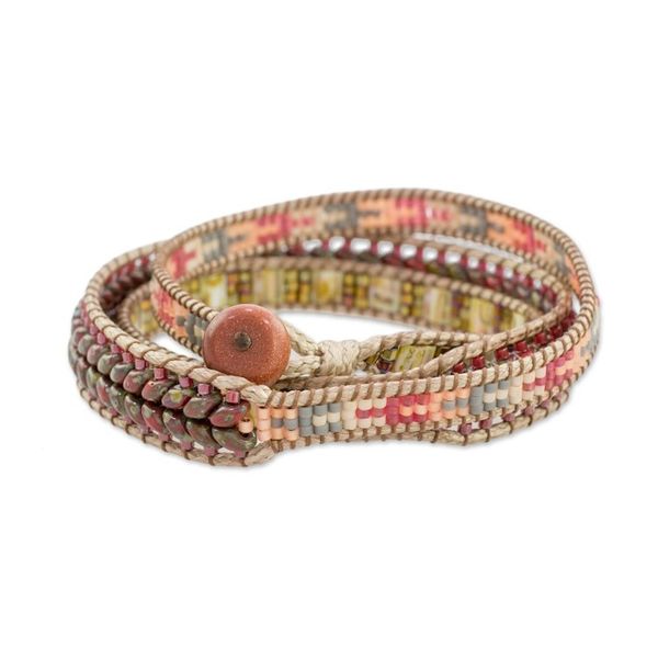Alternate image for Handcrafted Glass Beaded Wrap Bracelet from Guatemala Country Land