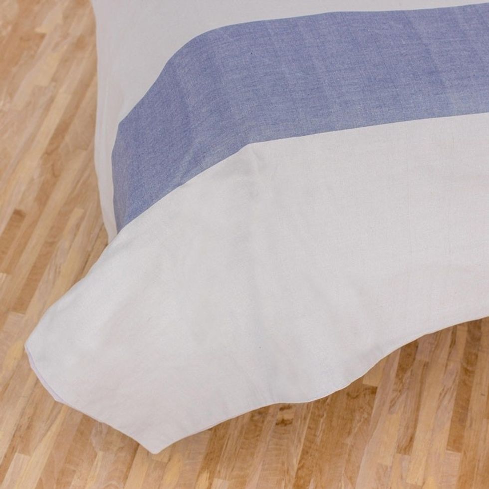 Guatemalan Cotton Duvet Cover in Cadet Blue and Pearl Grey 'Dreamy Cadet Blue'