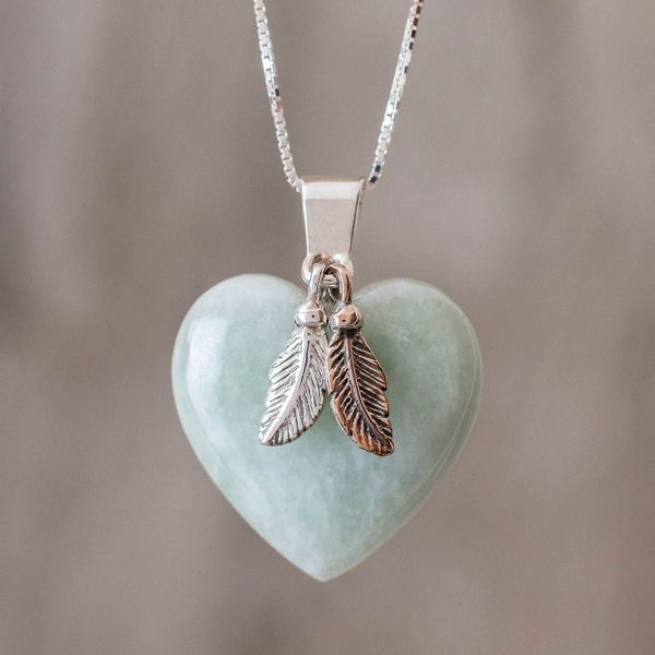 Alternate image for Natural Mint Green Jade and Sterling Silver Heart Necklace Mint Green Heart