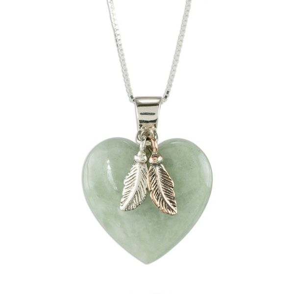 Alternate image for Natural Mint Green Jade and Sterling Silver Heart Necklace Mint Green Heart