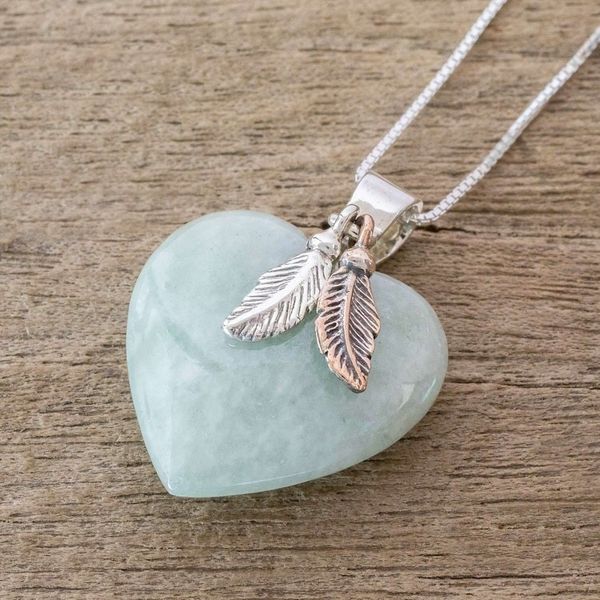 Alternate image for Natural Mint Green Jade and Sterling Silver Heart Necklace Mint Green Heart