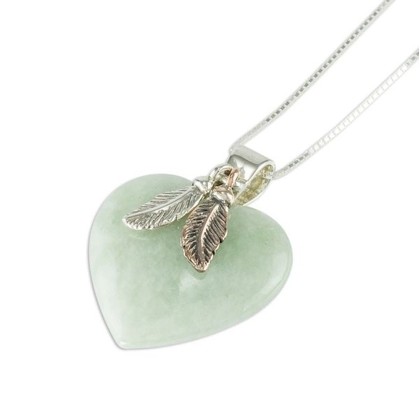 Alternate image for Natural Mint Green Jade and Sterling Silver Heart Necklace Mint Green Heart