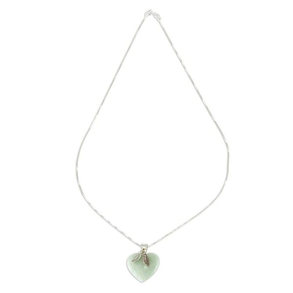 Alternate image for Natural Mint Green Jade and Sterling Silver Heart Necklace Mint Green Heart