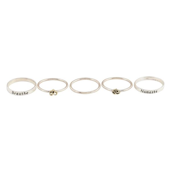 Alternate image for 5 Stackable Sterling Silver Rings Namaste and Breathe Peaceful Greetings