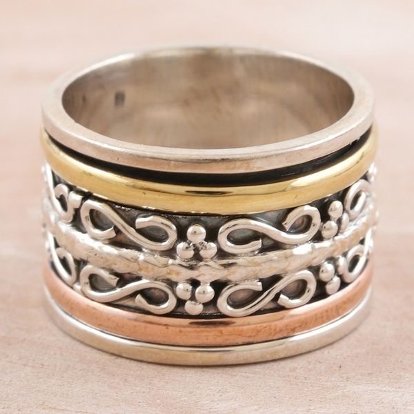 Alternate image for Sterling Silver Brass and Copper Meditation Spinner Ring Total Serenity