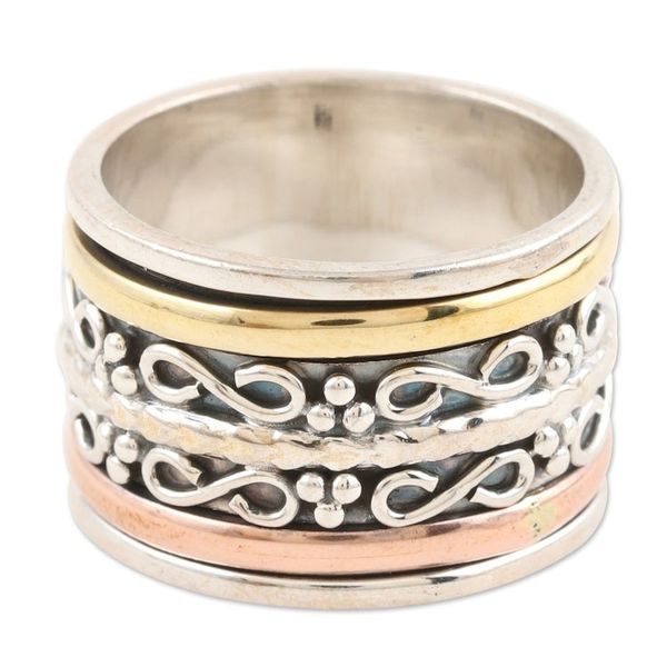 Alternate image for Sterling Silver Brass and Copper Meditation Spinner Ring Total Serenity