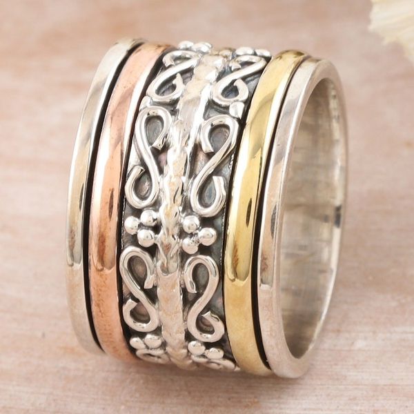 Alternate image for Sterling Silver Brass and Copper Meditation Spinner Ring Total Serenity