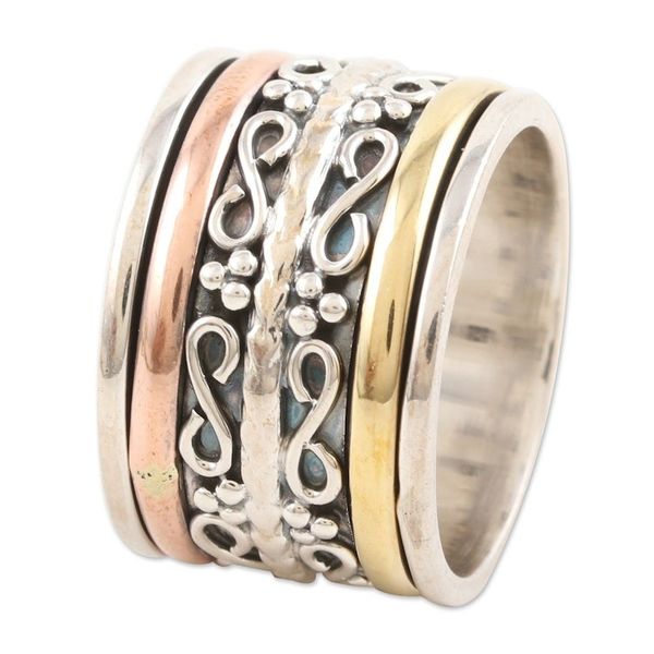 Alternate image for Sterling Silver Brass and Copper Meditation Spinner Ring Total Serenity