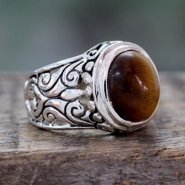 Alternate image for Tigers Eye and Sterling Silver Cocktail Ring from India Earthy Romance