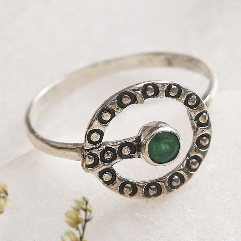 Classic Faceted Emerald and Sterling Silver Cocktail Ring 'Emerald Queen'